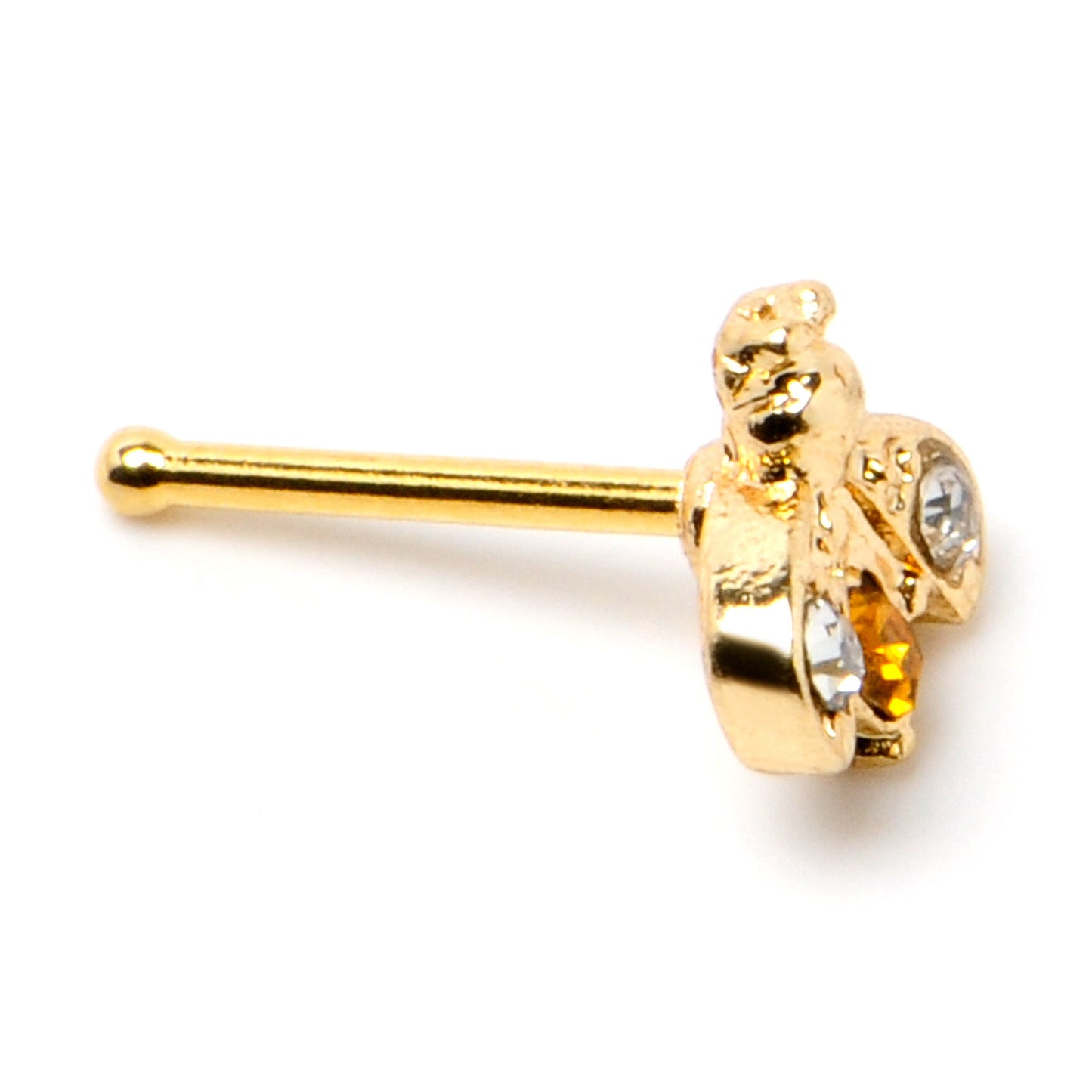20G 1/4 Yellow Gem Gold Tone Fashion Bug Nose Bone