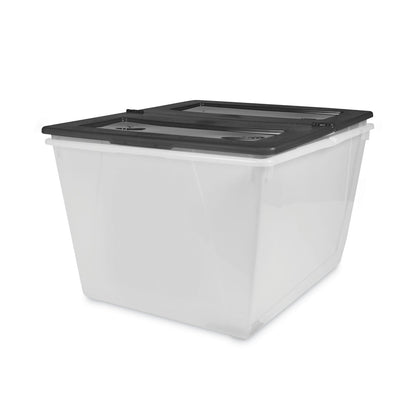 Storex Storage Tote, 16 gal, 22.7" x 18.25" x 12.86", Clear/Black