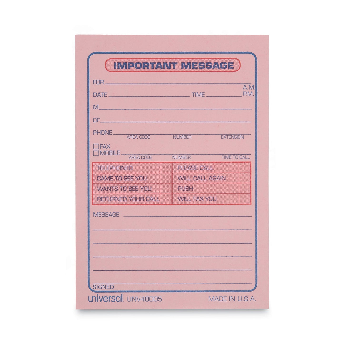 Universal Wirebound Message Books, Two-Part Carbonless, 5.5 x 3.19, 4/Page, 200 Forms
