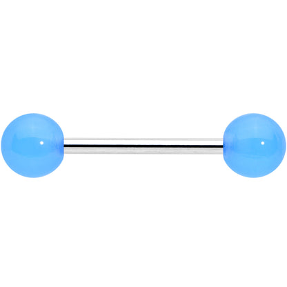 Light Blue Acrylic UV Glow Ends Barbell Tongue Ring