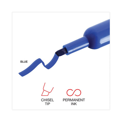 Universal Chisel Tip Permanent Marker, Broad Chisel Tip, Blue, Dozen