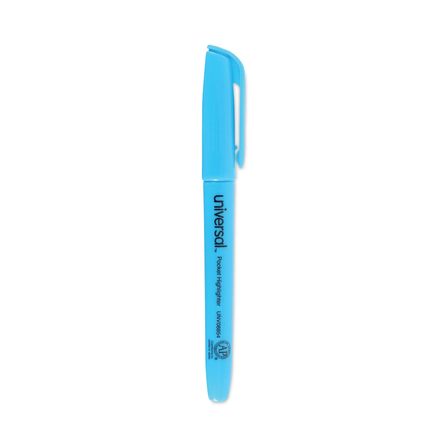 Universal Pocket Highlighters, Fluorescent Blue Ink, Chisel Tip, Blue Barrel, Dozen