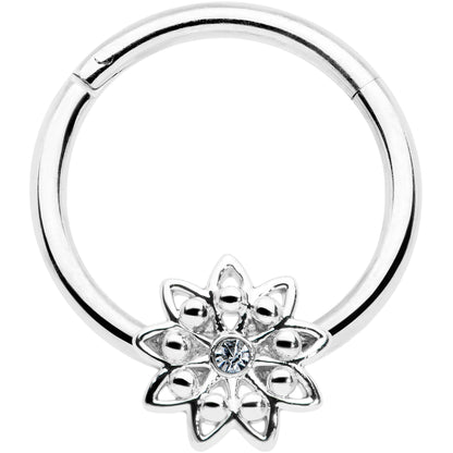 16G 3/8 Clear Gem Starry Flower Hinged Segment Ring