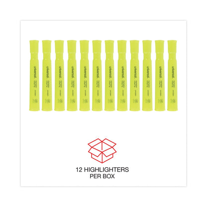 Universal Desk Highlighters, Fluorescent Yellow Ink, Chisel Tip, Yellow Barrel, Dozen