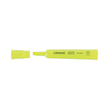 Universal Desk Highlighters, Fluorescent Yellow Ink, Chisel Tip, Yellow Barrel, Dozen