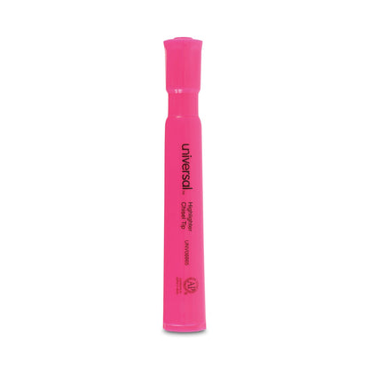 Universal Desk Highlighters, Fluorescent Pink Ink, Chisel Tip, Pink Barrel, Dozen