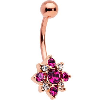 Pink Clear Gem Rose Gold Tone Rococo Star Belly Ring