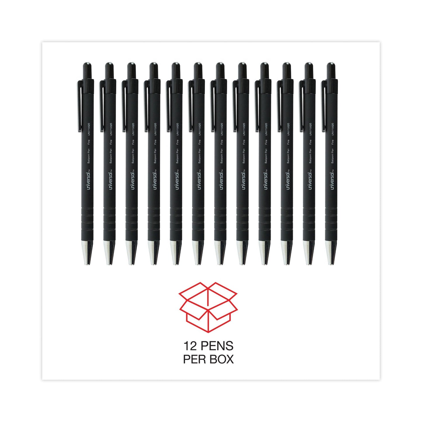 Universal Ballpoint Pen, Retractable, Fine 0.7 mm, Black Ink, Black Barrel, Dozen