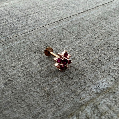 16G 5/16 Pink Gem Rose Gold Tone Sumptuous Star Labret Tragus