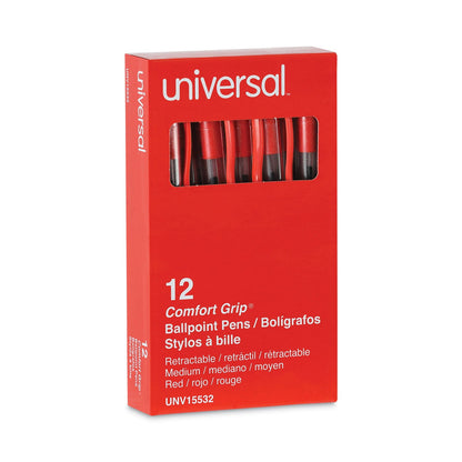 Universal Comfort Grip Ballpoint Pen, Retractable, Medium 1 mm, Red Ink, Clear Barrel, Dozen