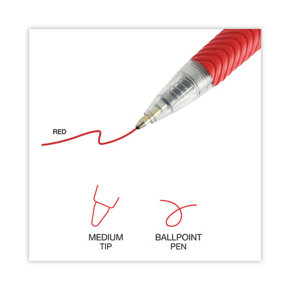 Universal Comfort Grip Ballpoint Pen, Retractable, Medium 1 mm, Red Ink, Clear Barrel, Dozen