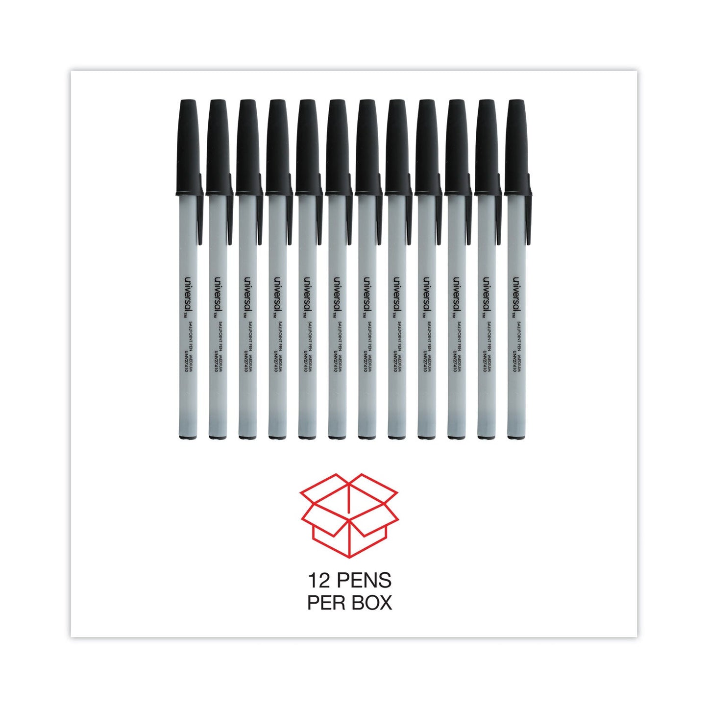 Universal Ballpoint Pen, Stick, Medium 1 mm, Black Ink, Gray Barrel, Dozen
