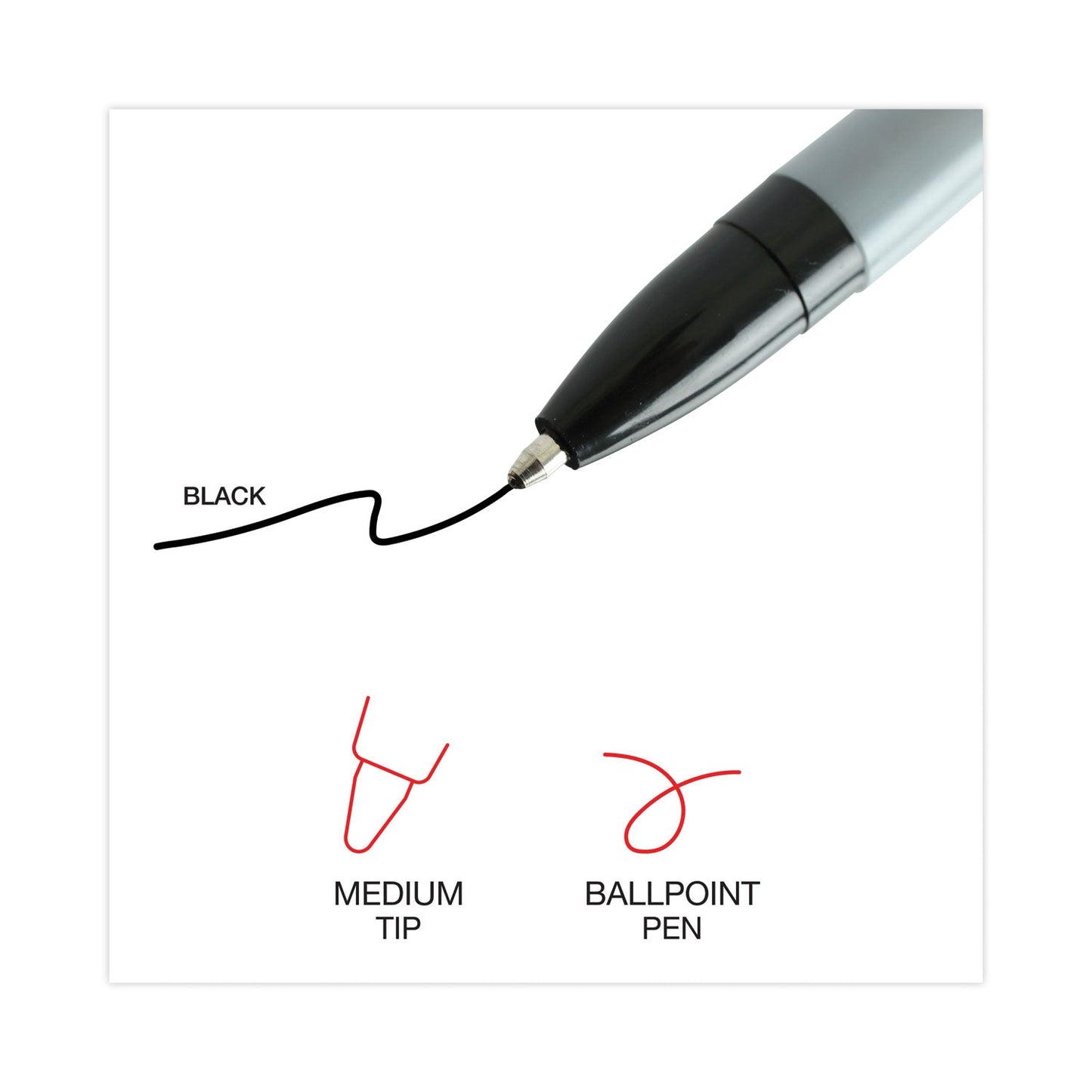 Universal Ballpoint Pen, Stick, Medium 1 mm, Black Ink, Gray Barrel, Dozen
