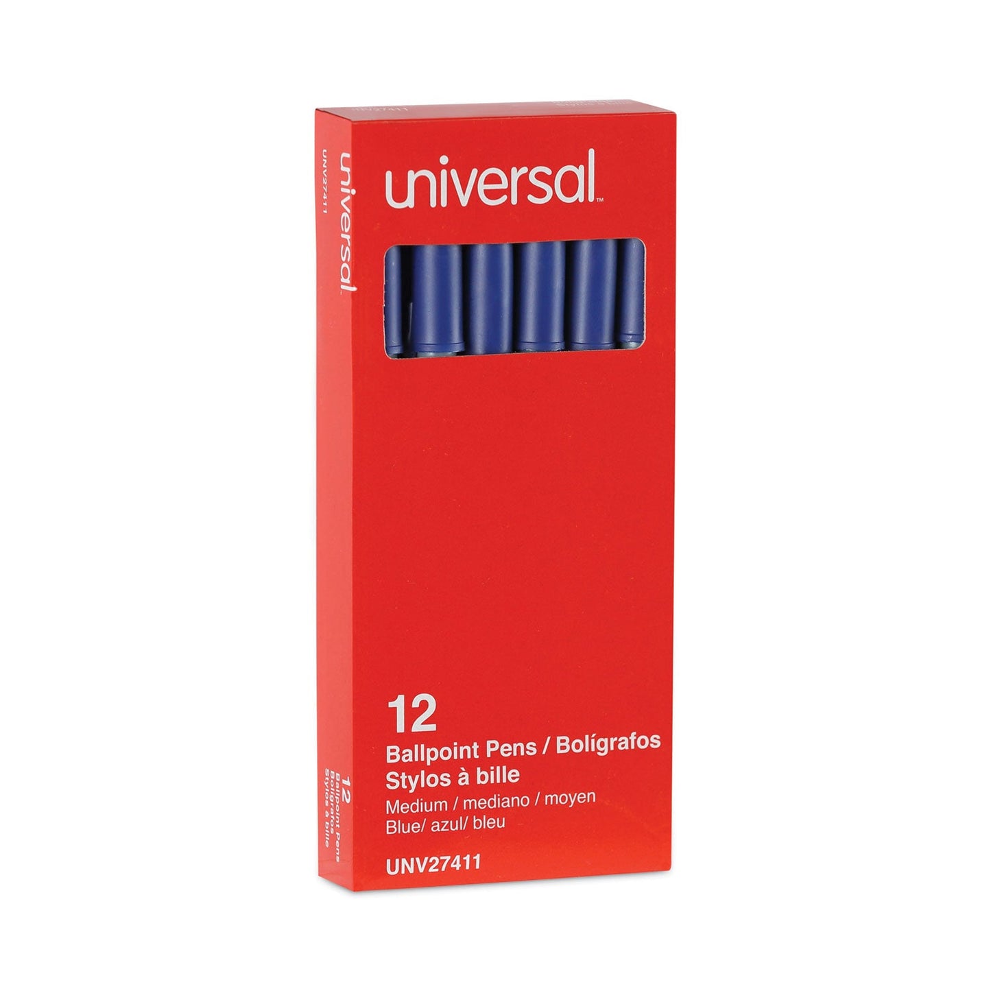 Universal Ballpoint Pen, Stick, Medium 1 mm, Blue Ink, Gray Barrel, Dozen
