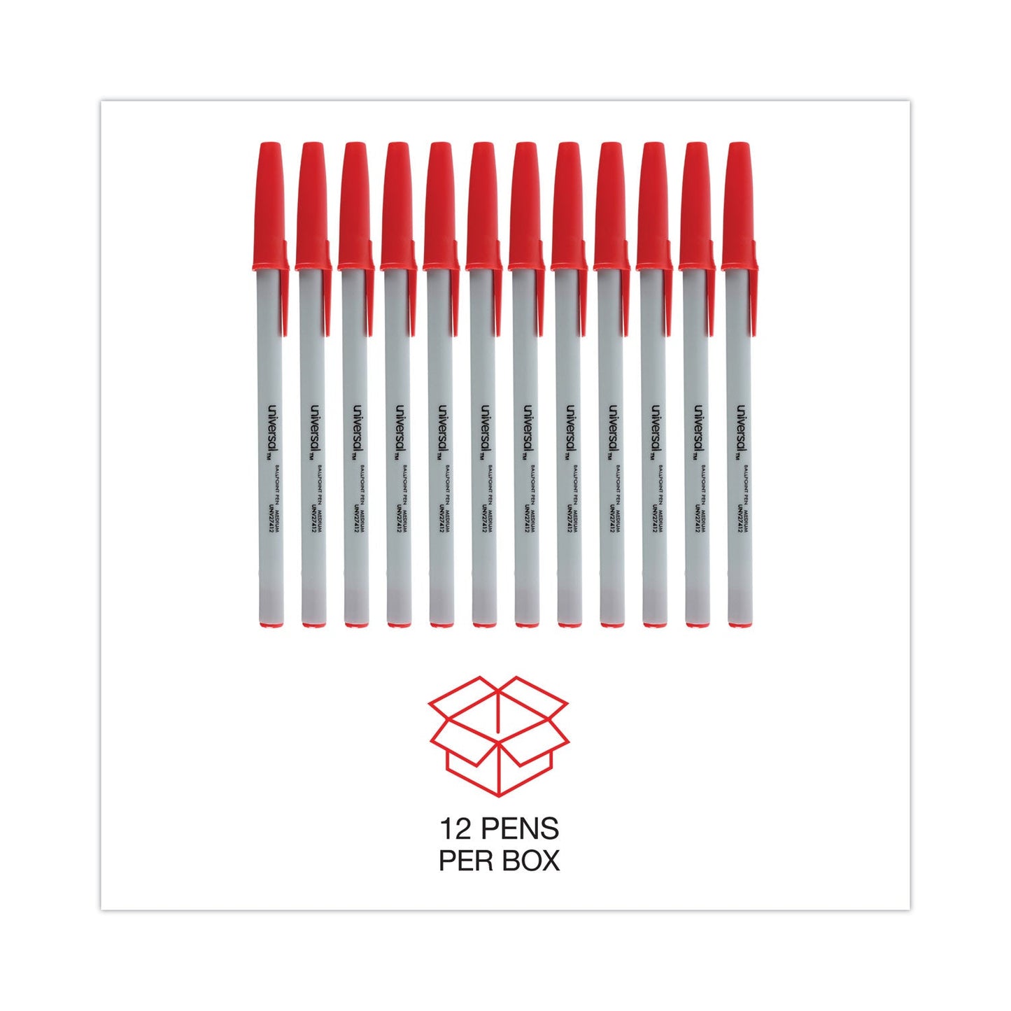 Universal Ballpoint Pen, Stick, Medium 1 mm, Red Ink, Gray Barrel, Dozen