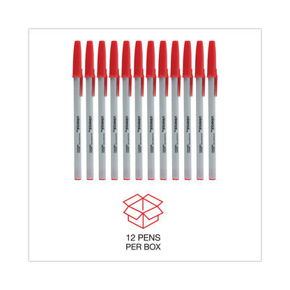 Universal Ballpoint Pen, Stick, Medium 1 mm, Red Ink, Gray Barrel, Dozen