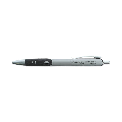 Universal Comfort Grip Gel Pen, Retractable, Medium 0.7 mm, Black Ink, Silver Barrel, Dozen