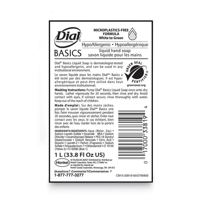 Dial Basics MP Free Liquid Hand Soap, Unscented, 1 L Refill Bottle, 8/Carton