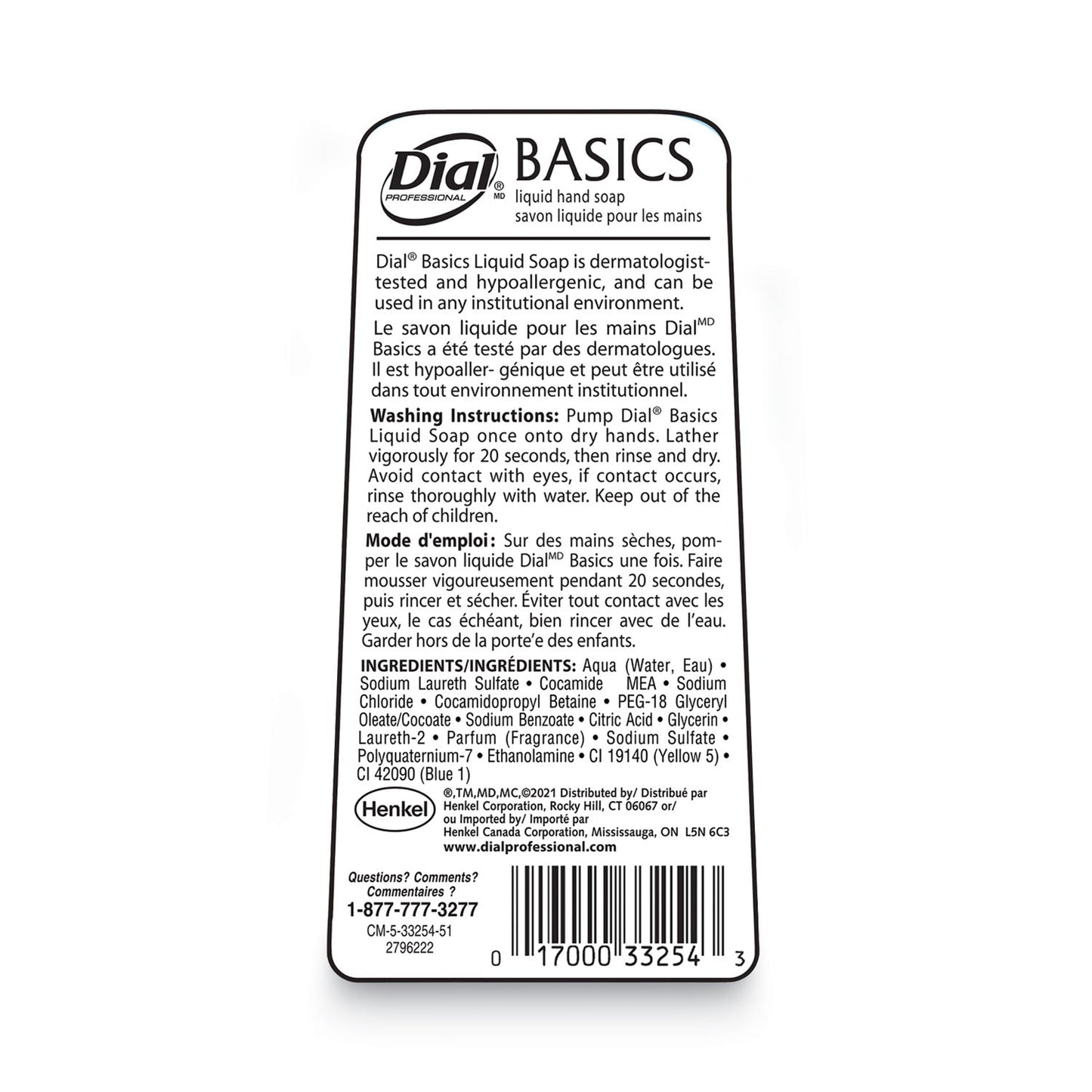Dial Basics MP Free Liquid Hand Soap, Unscented, 7.5 oz Pump Bottle, 12/Carton