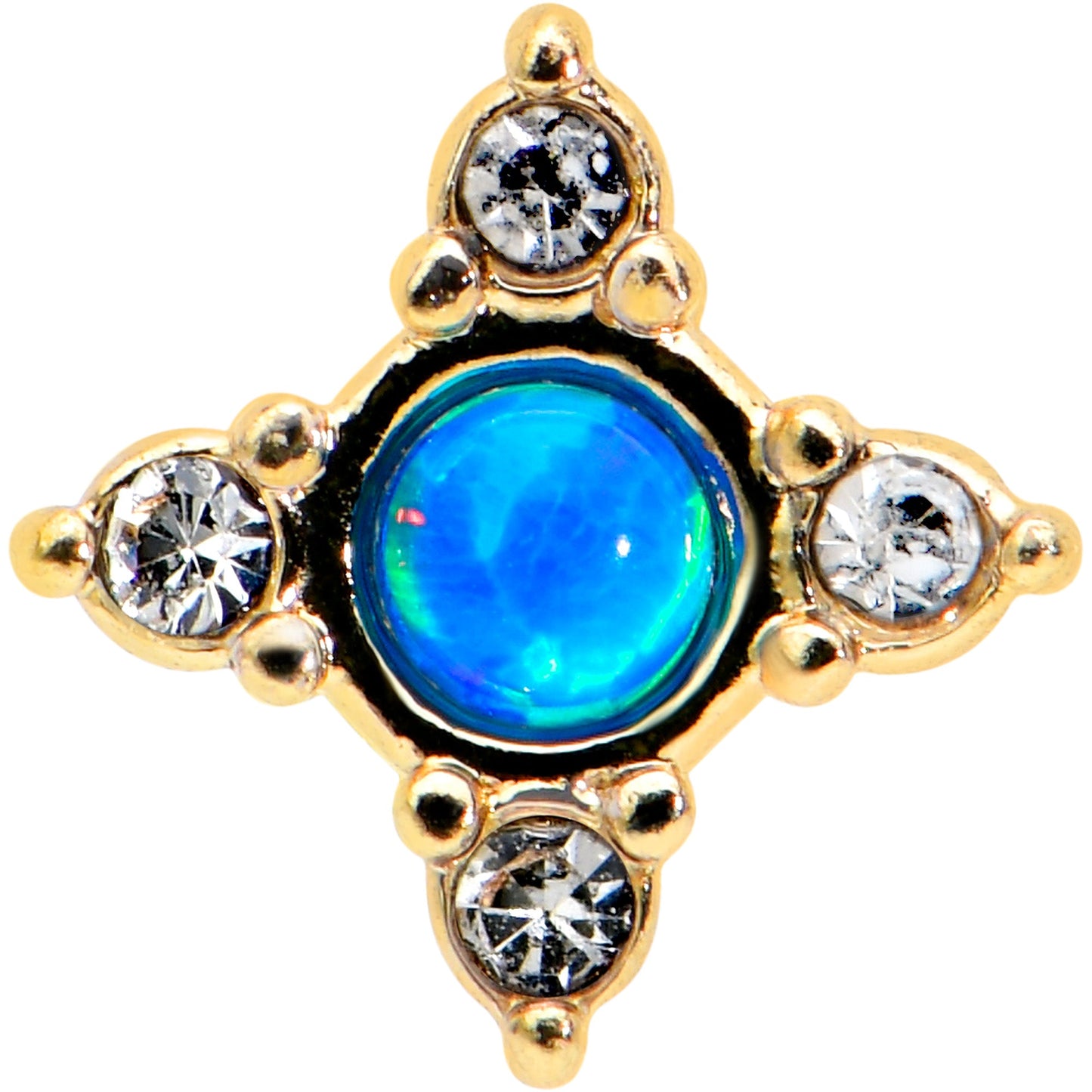 20G 1/4 Blue Synthetic Opal Gold Hue Rhombus L Shape Nose Ring