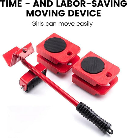 Heavy Duty Furniture Lifter with 4 Sliders for Easy Heavy Furniture Moving, Adjustable Height [Load Capacity: 600Lbs per Wheel] Red and Yellow