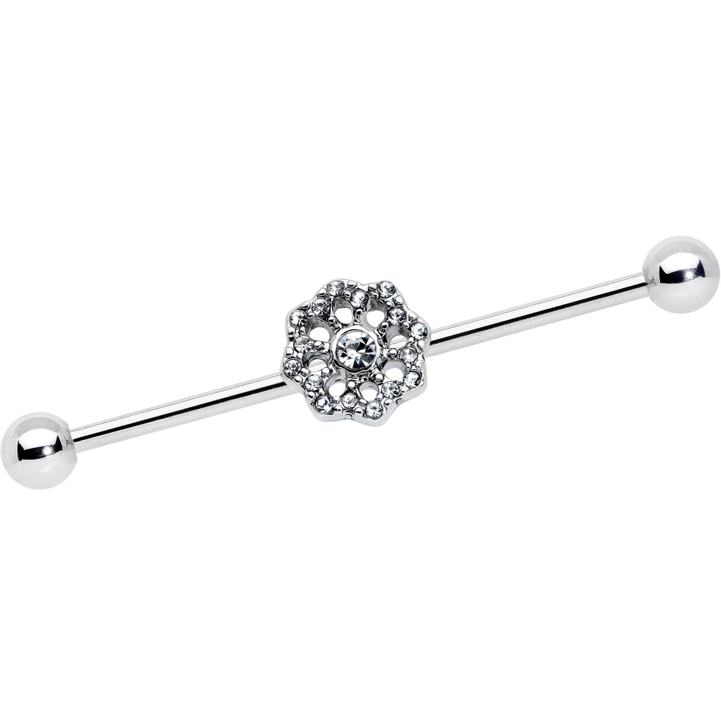 14G Clear Gem Baroque Fabulous Flower Industrial Barbell 38mm
