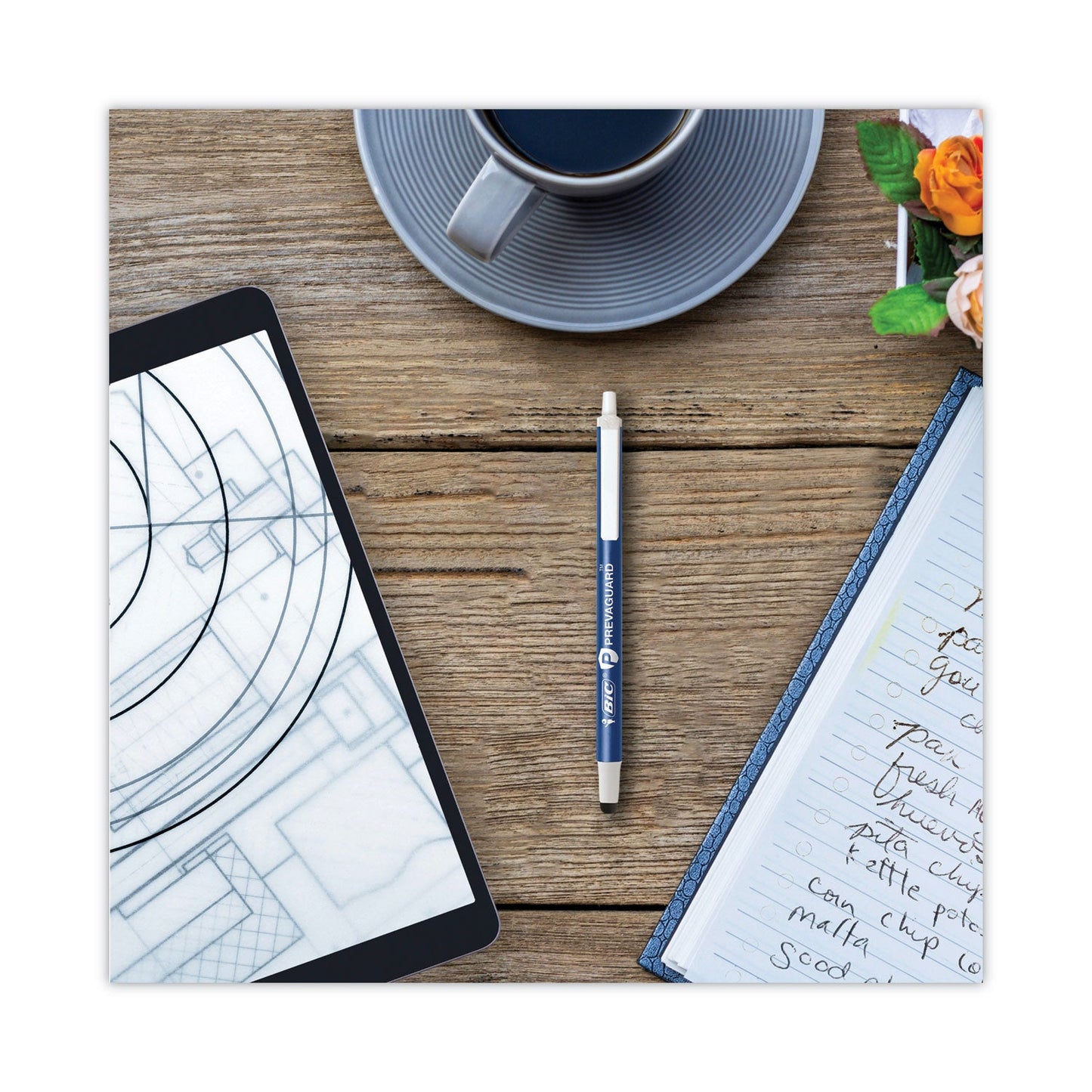 BIC PrevaGuard Ballpoint/Stylus Pen, Retractable, Medium 1 mm, Blue Ink/Blue Barrel, Dozen