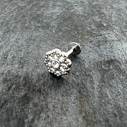 16G 5/16 Clear Gem Baroque Fabulous Flower Labret Monroe Tragus