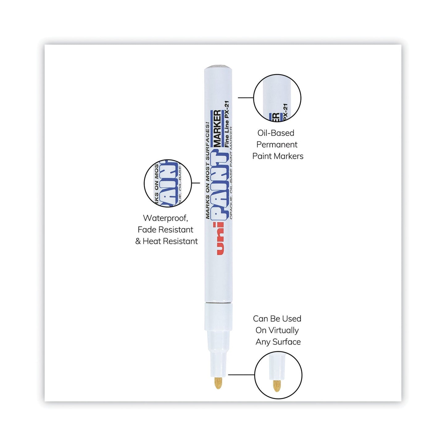 uni Permanent Marker, Fine Bullet Tip, White
