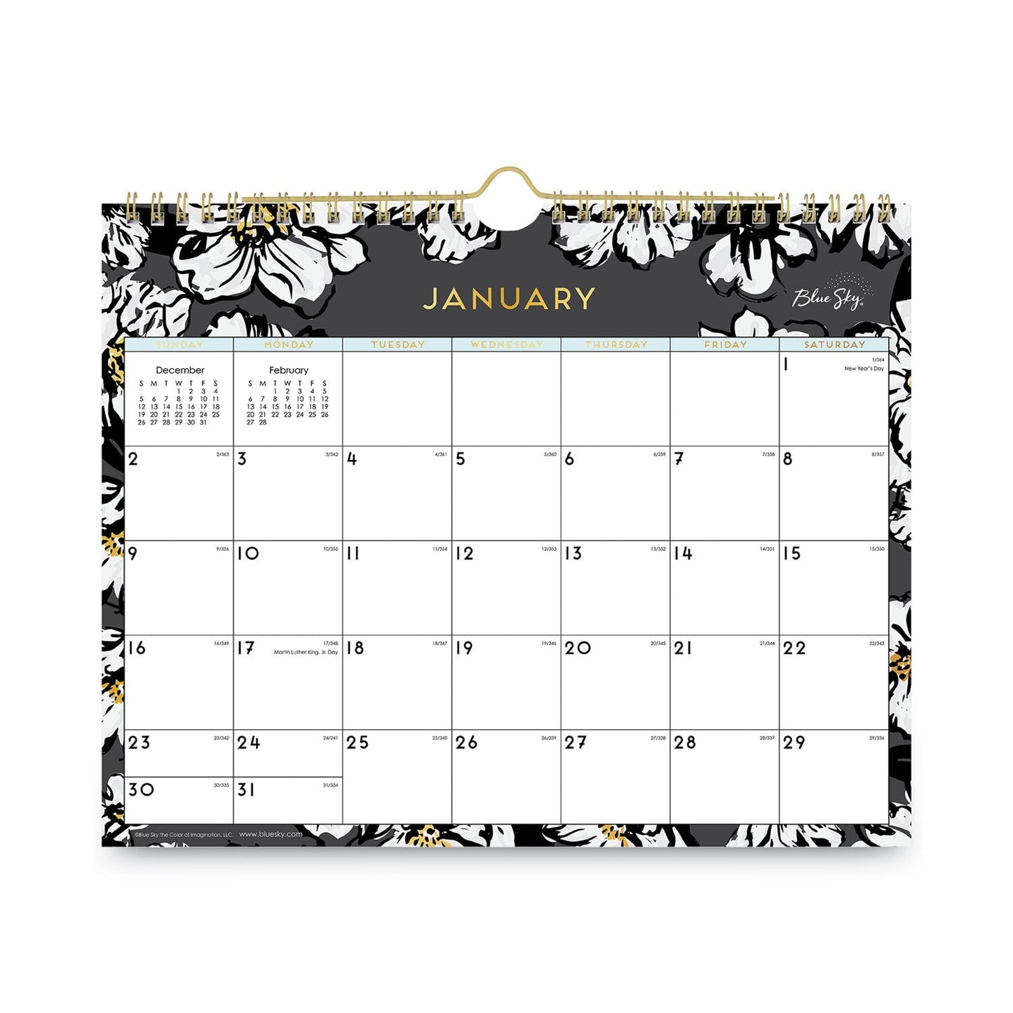 Blue Sky Baccara Dark Wall Calendar, Baccara Dark Floral Artwork, 11 x 8.75, White/Black Sheets, 12-Month (Jan to Dec): 2023