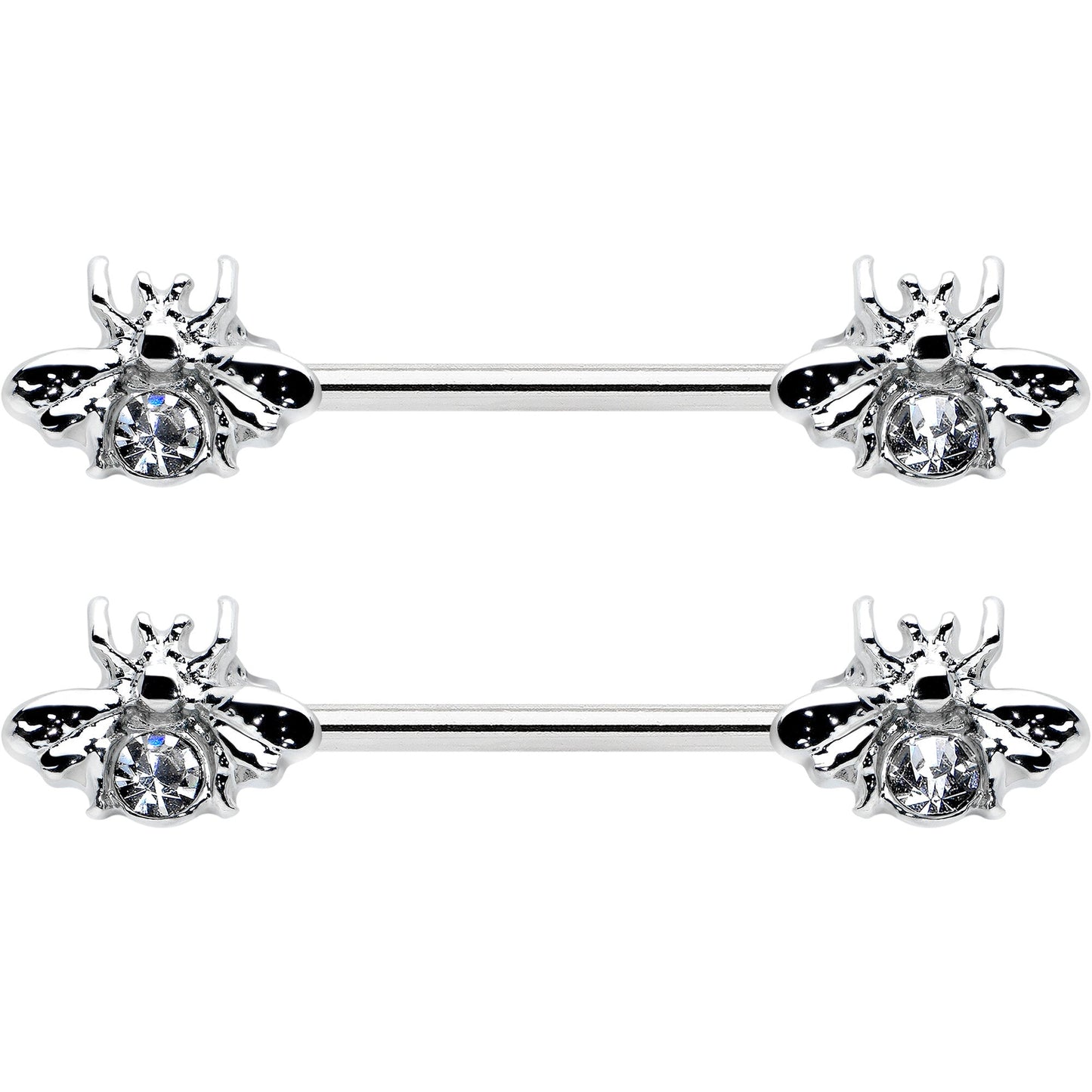 14G 9/16 Clear Gem Bee Beautiful Insect Barbell Nipple Ring Set