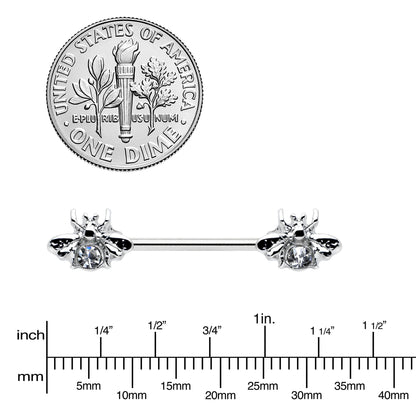 14G 9/16 Clear Gem Bee Beautiful Insect Barbell Nipple Ring Set