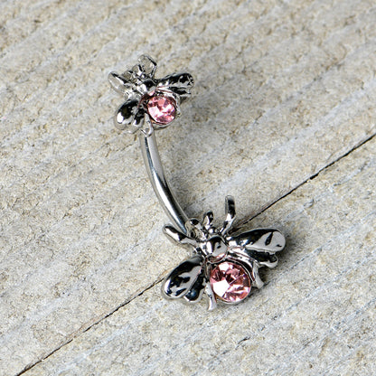 Pink Gem Bees Beautiful Insect Double Mount Belly Ring