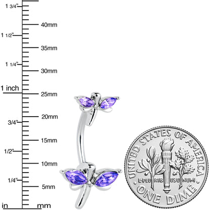 Purple Gem Simple Stylized Dragonfly Double Mount Belly Ring