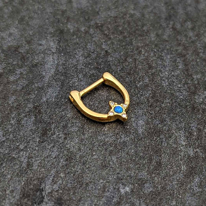 16G 5/16 Blue Synthetic Opal Gold Tone Rhombus Cartilage Clicker