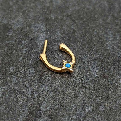 16G 5/16 Blue Synthetic Opal Gold Tone Rhombus Cartilage Clicker