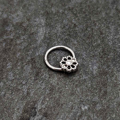 16G 3/8 Clear Gem Epic Fabulous Flower Hinged Segment Ring