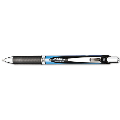 Pentel EnerGel RTX Gel Pen, Retractable, Fine 0.5 mm Needle Tip, Black Ink, Silver/Black Barrel