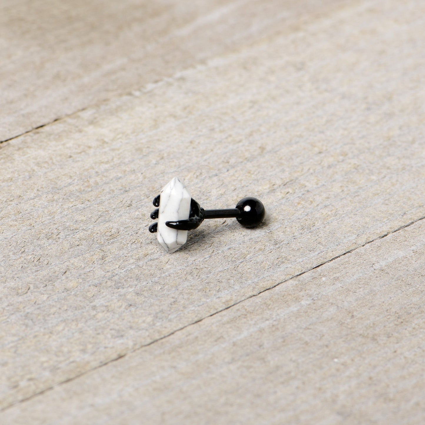 16G 1/4 White Howlite Black Claw Obelisk Cartilage Earring