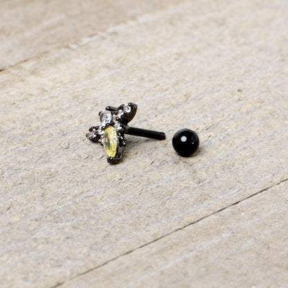 16G 1/4 Clear Yellow Gem Black Butterfly Cartilage Tragus Earring