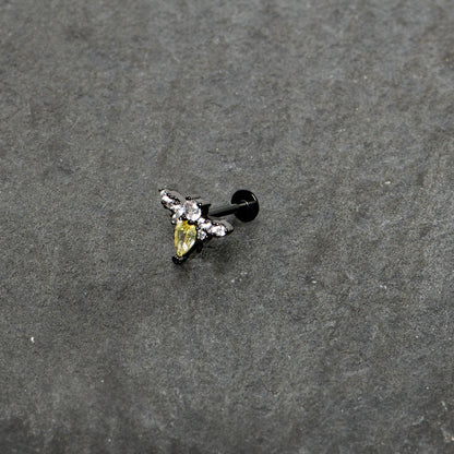 16G 5/16 Clear Yellow Gem Black Butterfly Labret Monroe Tragus
