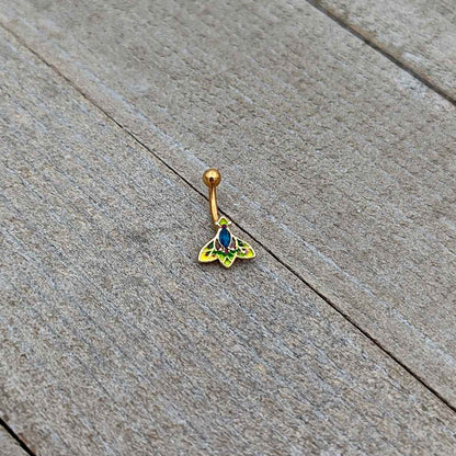 16G 5/16 Blue Gem Gold Tone Tropic Fan Curved Eyebrow Ring