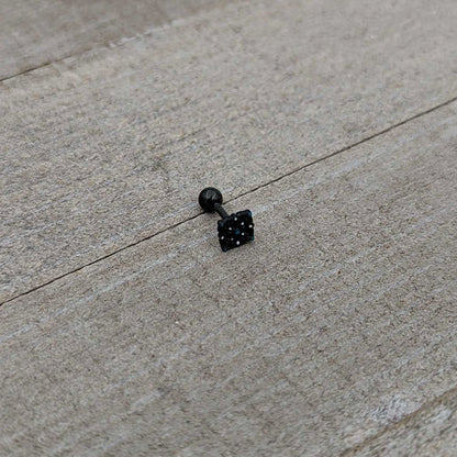 16G 1/4 Blue Gem Black Lacy Rhombus Cartilage Tragus Earring