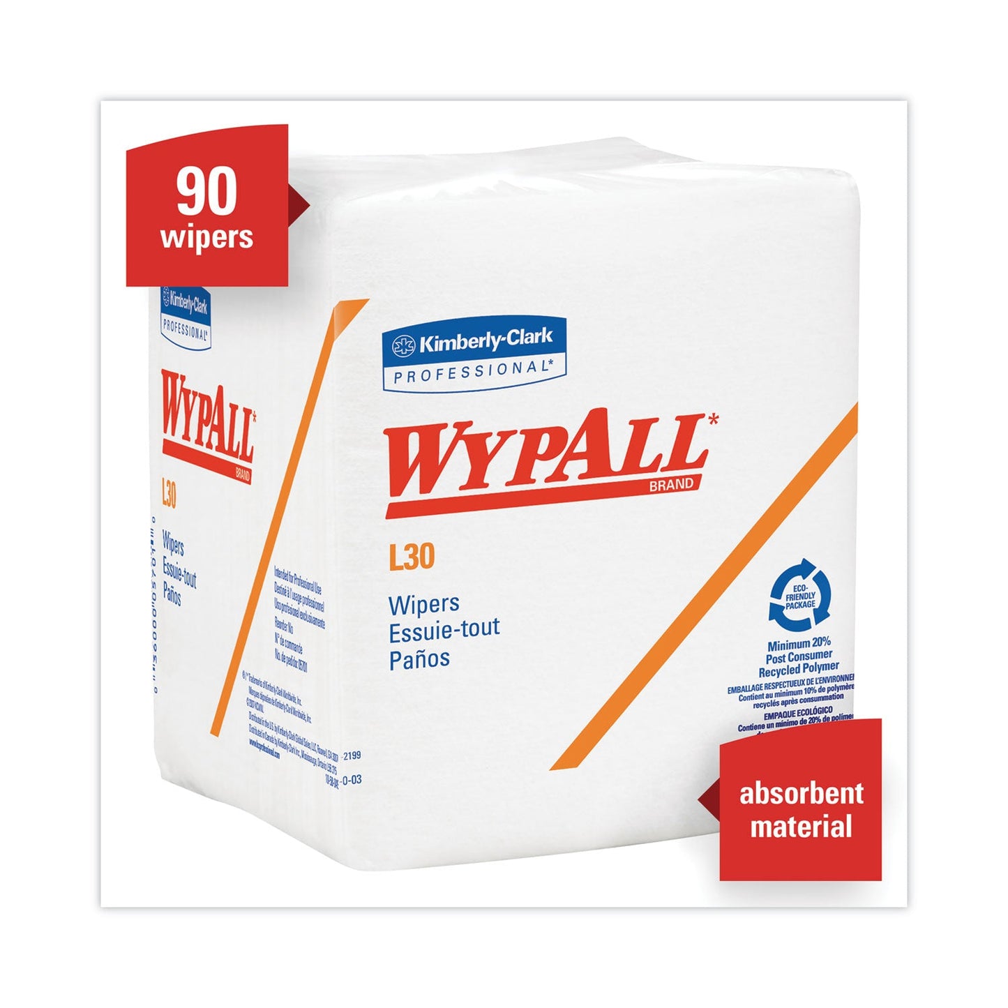 WypAll L30 Towels, Quarter Fold, 12.5 x 12, 90/Polypack, 12 Polypacks/Carton