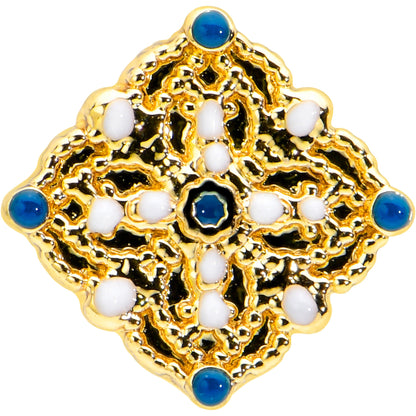 16G 5/16 Blue Gem Gold Tone Lacy Rhombus Labret Monroe Tragus