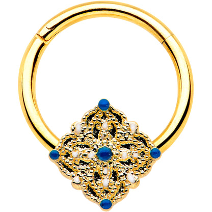 16G 3/8 Gold Tone Lacy Rhombus Hinged Segment Ring