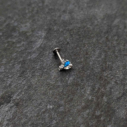 16G 5/16 Blue Synthetic Opal Style Flower Labret Monroe Tragus