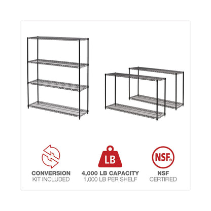 Alera All-Purpose Wire Shelving Starter Kit, Four-Shelf, 60w x 18d x 72h, Black Anthracite Plus