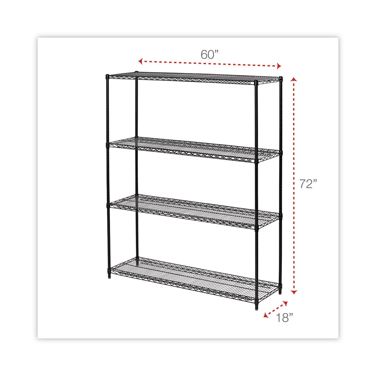Alera All-Purpose Wire Shelving Starter Kit, Four-Shelf, 60w x 18d x 72h, Black Anthracite Plus