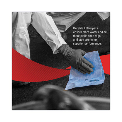 WypAll Power Clean X80 Heavy Duty Cloths, 11.1 x 16.8, Blue, 160 Wipers/Carton